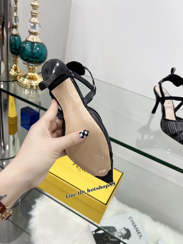 Fendi專櫃芬迪網面十特殊折皺網面女士高跟涼鞋 dx2176